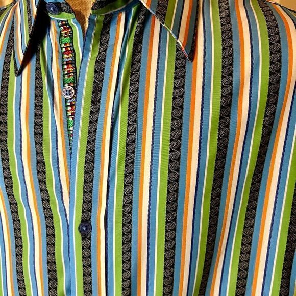 EEUC Men's Robert Graham Striped‎ Shirt Contrasting Cuff Lining Size XLT XL Tall - Picture 3 of 8